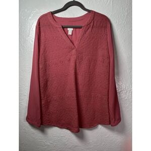 Chico's Coral Embroidered Woman's Top Sz 2 Tunic Vacation Cruise Resort Beachy